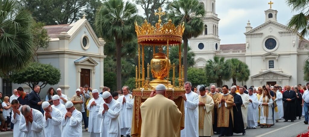 Procesja eucharystyczna w Savannie - piękne zewnętrze, puste wnętrze
