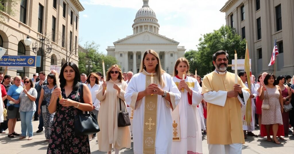 Procesja eucharystyczna w Waszyngtonie - rodziny niosące chleb i wino podczas pobożnej pielgrzymki katolickiej