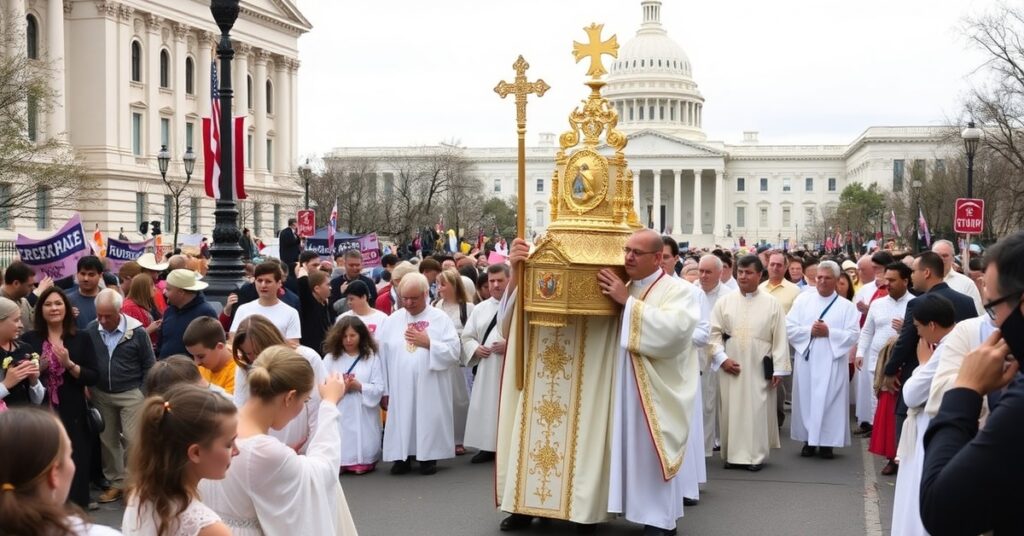 Procesja eucharystyczna przez Waszyngton z udziałem ponad tysiąca wiernych pod przewodnictwem Ojca Charlesa Trullolsa.