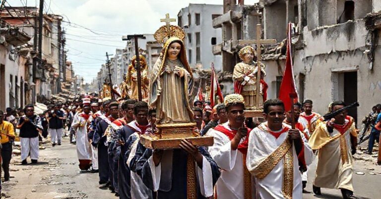 Procesja katolicka w Haiti podczas rewolucji antykatolickiej