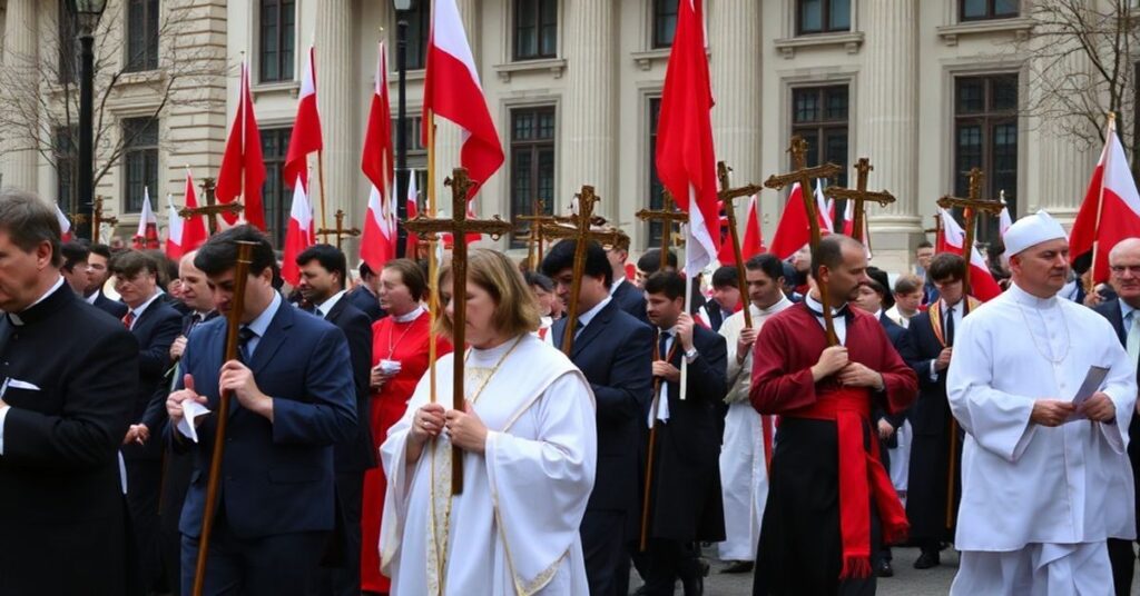 Procesja katolicka w Polsce podczas protestu przeciwko laicyzacji prawa