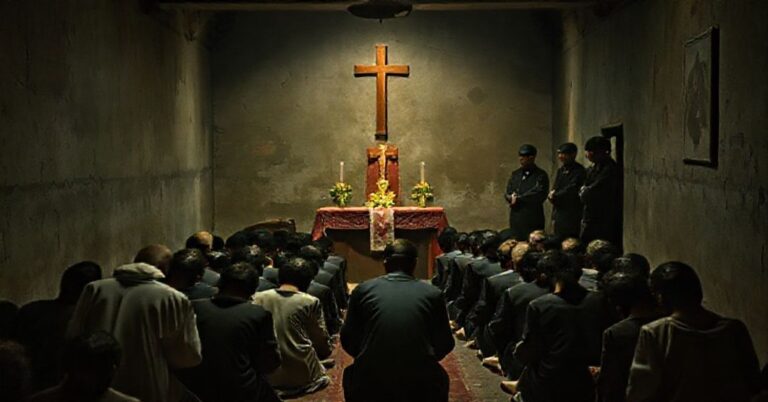 Procesja katolicka w podziemnym kościele w Chinach, symbolizująca prześladowania katolików w państwie komunistycznym.