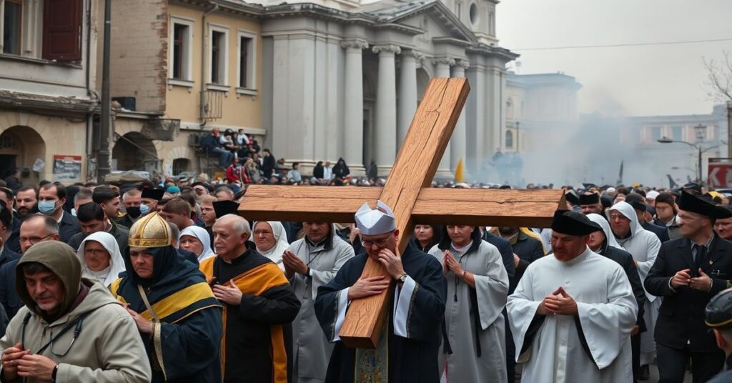 Powrót Chrystusa Króla: procesja katolicka w Kijowie podczas piątej wojennej Wielkanocy