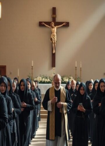 Procesja pogrzebowa ukraińskich wdów i rodzin poległych żołnierzy Procesja pogrzebowa ukraińskich wdów i rodzin poległych żołnierzy w tradycyjnym katolickim sanktuarium