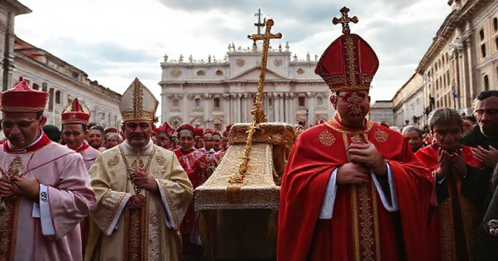 Procesja katolicka w Rzymie z relikwią św. Kopii Longinowej, prowadzona przez kard. Mario Grechę
