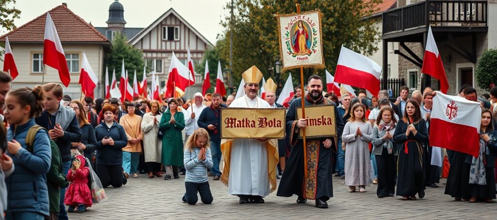 Procesja katolicka w Rzepinie z burmistrzem Sławomirem Dudzisem pod hasłem Matki Bożej Fatimskiej.