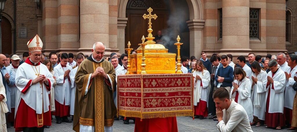 Procesja ku czci św. Andrzeja Boboli w Warszawie z relikwiami męczennika i obecnością abp. Adriana Galbasa oraz ojca Arturo Sosi SJ.