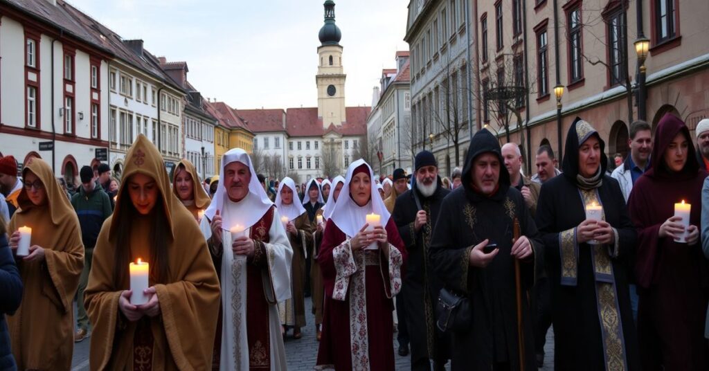 Pobożna procesja Trzech Króli w Polsce z uczestnikami w tradycyjnych szatach i symbolicznych prezentach.