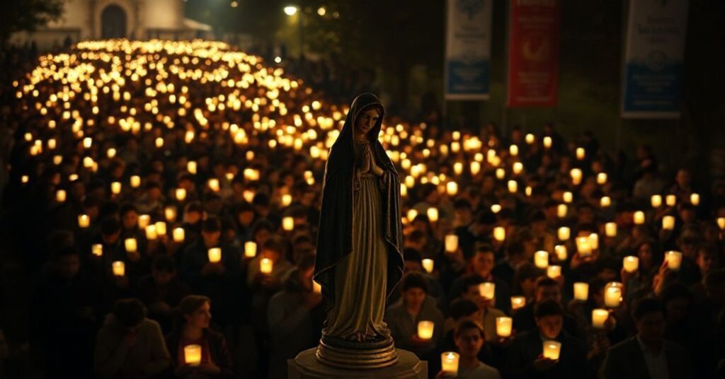 Smalec tradycyjna procesja w Lourdes z latarniami wspomniana w artykule o skreślonym sacrum na rzecz dziedzictwa kulturowego UNESCO