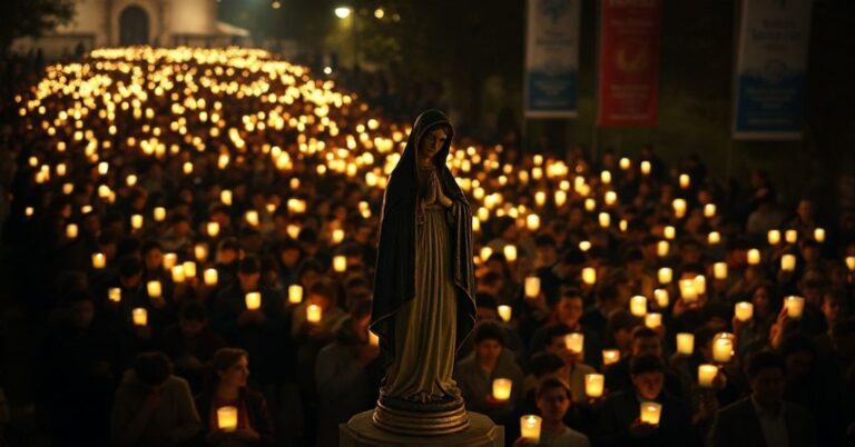 Smalec tradycyjna procesja w Lourdes z latarniami wspomniana w artykule o skreślonym sacrum na rzecz dziedzictwa kulturowego UNESCO