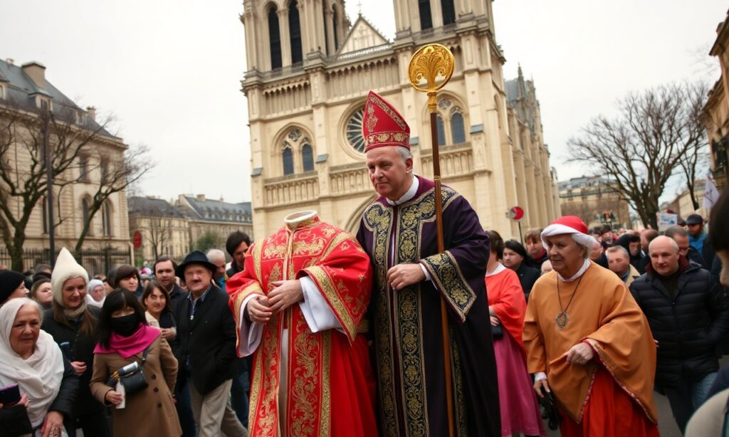 Procesja w Paryżu z Leonem XIV i kardynałem Jean-Marc Aveline przed katedrą Notre-Dame