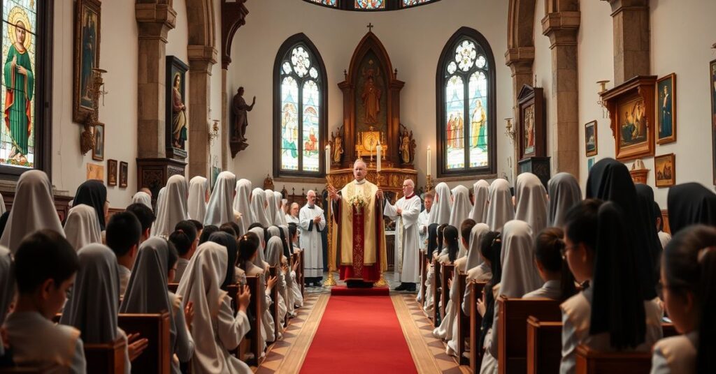 Tradycyjna katolicka szkoła w Portugalii - procesja z Najświętszym Sakramentem