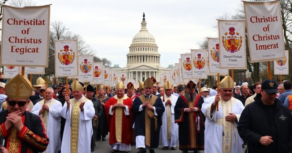 Tradycyjna procesja katolicka w Waszyngtonie z udziałem biskupów i wiernych modlących się za panowanie Chrystusa