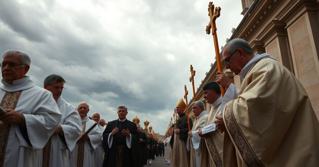 Relikwie św. Stefana w trakcie autentycznej katolickiej procesji z wiernymi i kapłanami, oddanie czci w duchu prawdziwej wiary