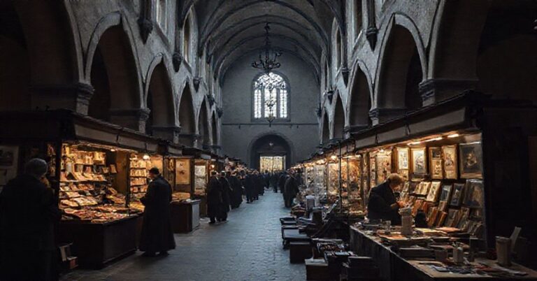 Zdjęcie przedstawiające profanację dominikańskich krużganków w Krakowie podczas zdradzieckiej akcji "Ciacho za ciacho"