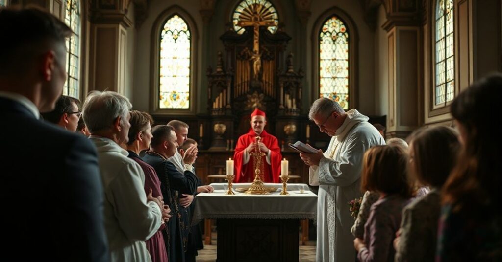 Wnętrze kościoła w Tarnobrzegu podczas profanacji Eucharystii przez fałszywego biskupa Krzysztofa Nitkiewicza