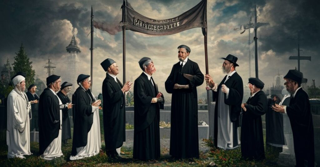 Pseudobiskup Andrzej Siemieniewski i rabin Michael Schudrich podczas kontrowersyjnej ekumenicznej modlitwy na cmentarzu żydowskim w Legnicy.