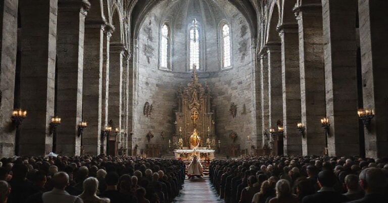 Zdjęcie przedstawiające profanowane wnętrze Katedry Opolskiej po modernistycznych renowacjach.