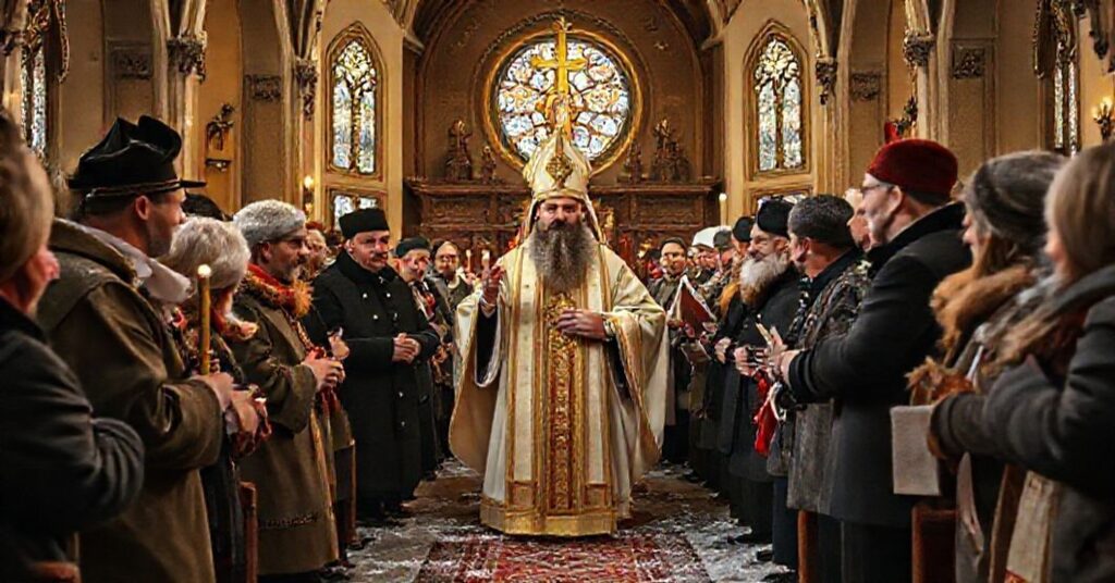 Zdjęcie przedstawiające profanację wspomnienia św. Mikołaja w Jablonce przez fałszywych duszpasterzy i władze świeckie.