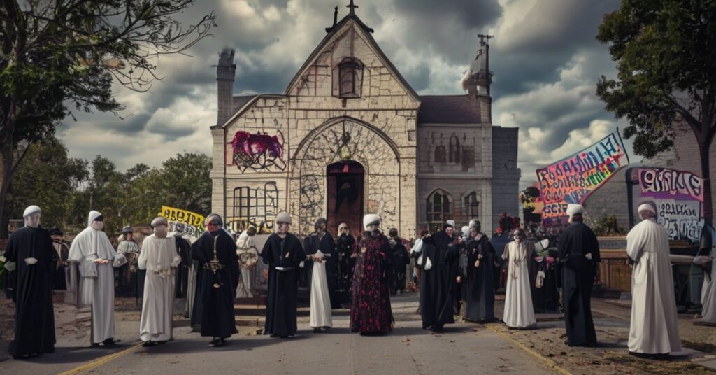 Cerkiew baptystyczna w Saint Paul profanowana przez grupy LGBT podczas demonstracji antykatolickiej.