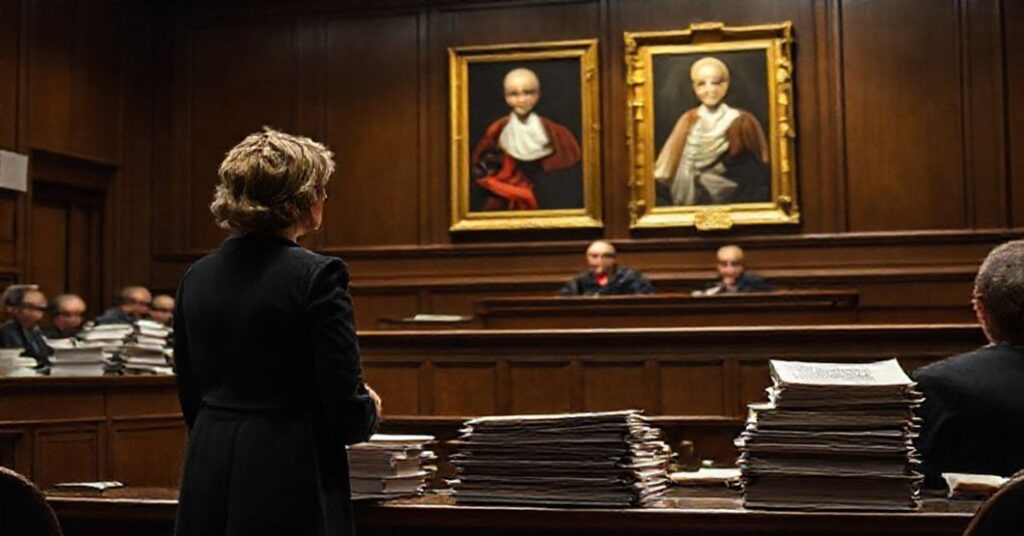 Prokurator Generalna Catherine Hanaway w sądzie z dokumentami przeciwko zatwierdzeniu tabletek aboracyjnych przez FDA.