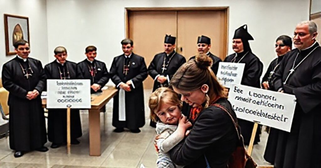 Kobieta płacze trzymając dziecko przed budynkiem rządu kanadyjskiego podczas protestu katolickiego przeciwko ideologii gender
