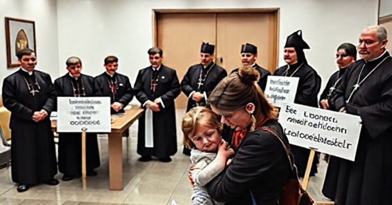 Kobieta płacze trzymając dziecko przed budynkiem rządu kanadyjskiego podczas protestu katolickiego przeciwko ideologii gender