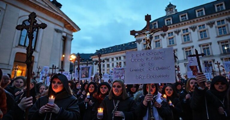 Grupa katolików modli się w Wiedniu przeciwko bluznerzej wystawie sztuki