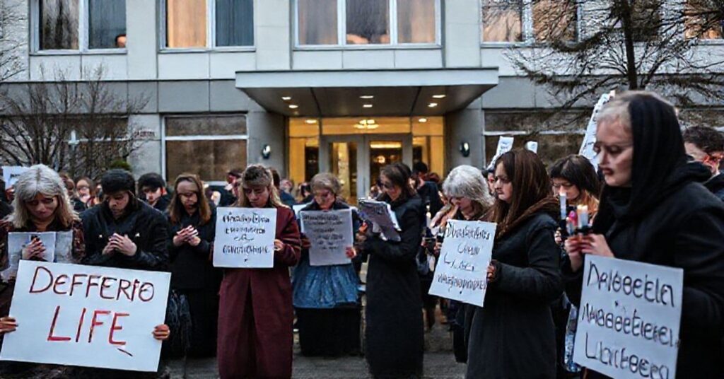Grupa katolickich aktywistów pro-life modli się i protestuje przed szpitalem w Ostrzeszowie przeciwko zatrudnieniu aborterki