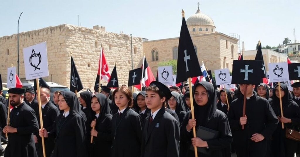 Procesja uczniów i nauczycieli ze szkoł chrześcijańskich w Jerozolimie protestujących przeciwko decyzjom władz izraelskich