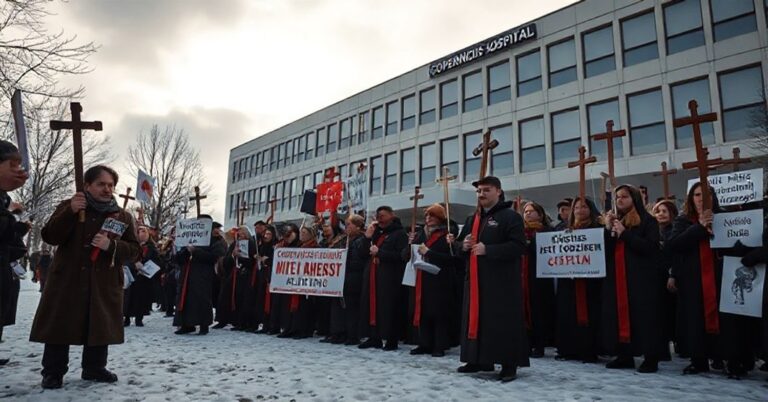 Protest tradycyjnych katolików przed Szpitalem Copernicus w Gdańsku-Zaspi przeciwko aborcjom z użyciem chlorku potasu