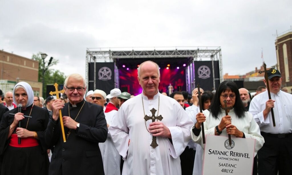 Grupa tradycyjnych katolików protestuje przed wydarzeniem 'Satanic Revival' w Baltimore