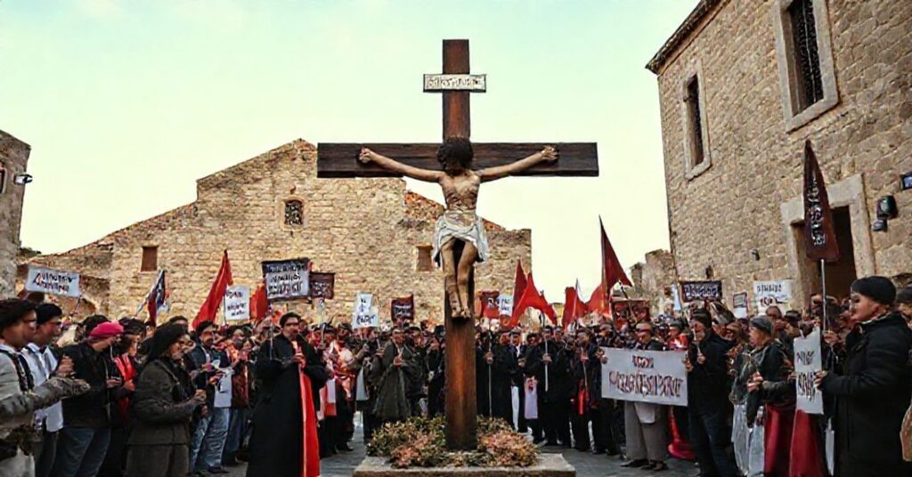 Protesty w Quasquarze przeciwko usunięciu krzyża w wiosce na Korsyce