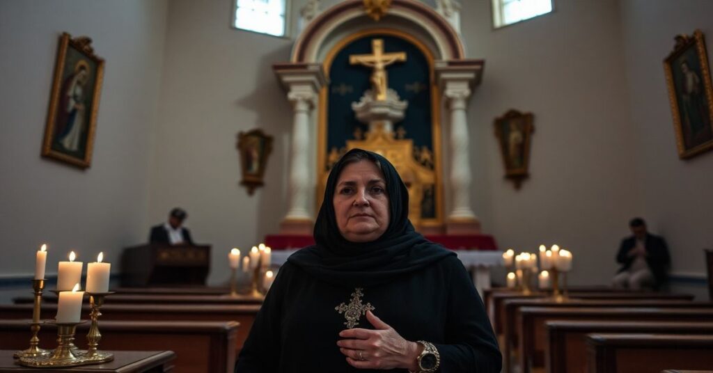 Chrześcijańska kobieta broni kościoła w Tokmaku przed agresją Rosyjskiego Patriarchatu Moskiewskiego podczas Wigilii Wielkanocnej