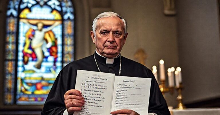 Portret Luis Javier Argüello García podczas przemówienia o aborcji w katedrze z tłem przedstawiającym ukrzyżowanie.