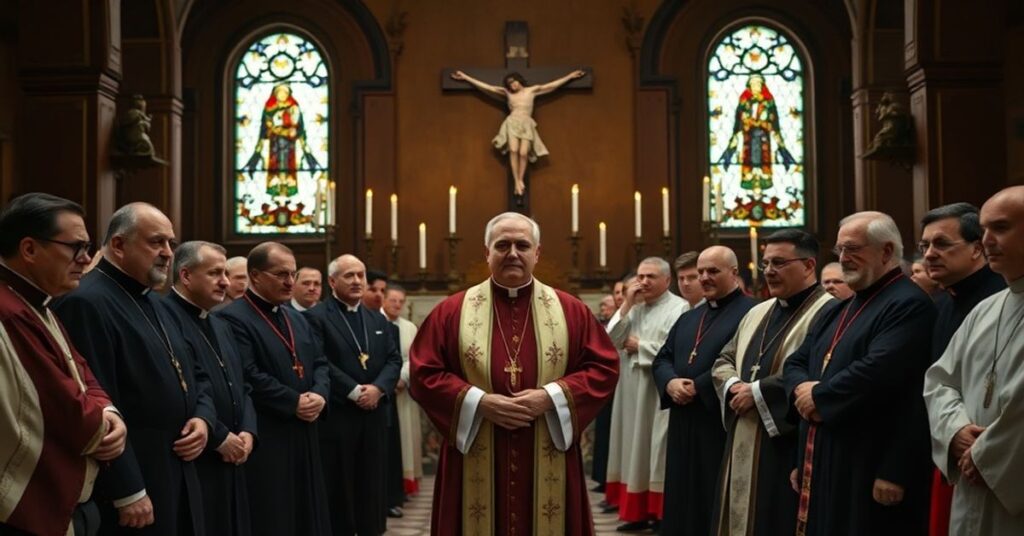 Sobór kościoła z pseudo-biskupami w nowoczesnych szatach liturgicznych podczas rzekomego "mianowania" Krzysztofa Zadarki na biskupa diecezjalnego koszalińsko-kołobrzeskiego.
