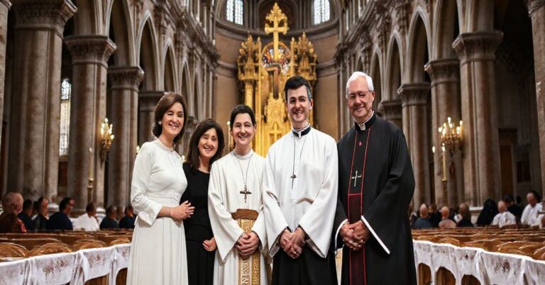 Wierna rodzina w bydgoskiej bazylice, błędnie wierząc, że ich syn został prawdziwym kapłanem, podczas fałszywej neo-katechumenalnej uroczystości.