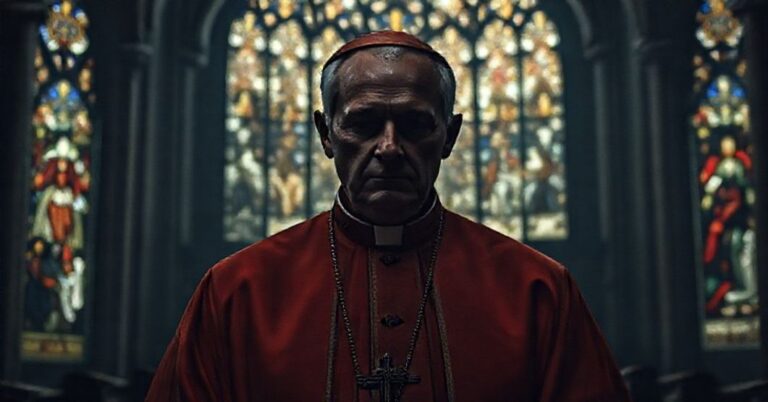 Sobór św. Wita w Pradze z cienia pseudokardynała Dominika Duki w szatach biskupich.