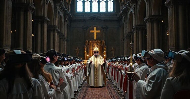 Pseudoliturgia w łomżyńskiej katedrze pod przewodnictwem Janusza Stepnowskiego z elementami technologicznymi i brakiem prawdziwej pobożności.