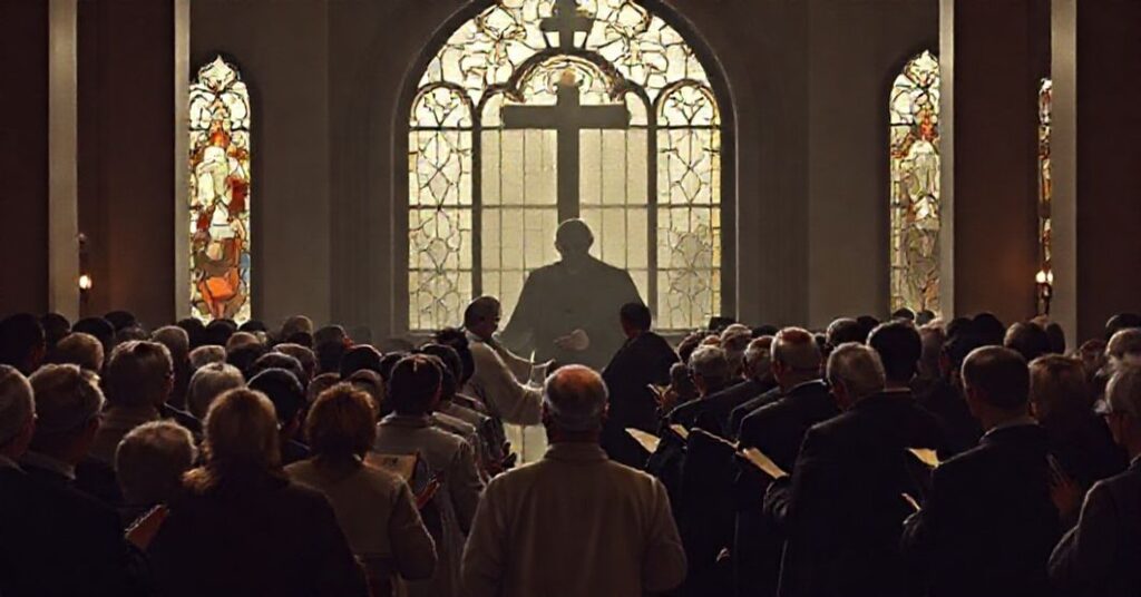 Scena przedstawiająca tradycyjny katolicki punkt widzenia sedewakantystów na ekumeniczną mistyfikację podczas pseudopapieskiej wizyty Leona XIV w Turcji.