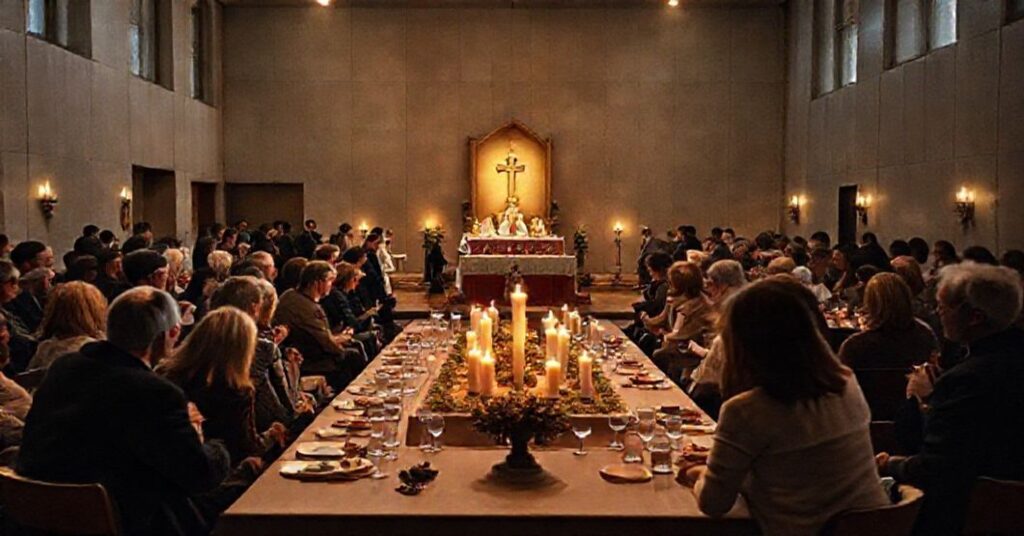 Zdjęcie przedstawiające fałszywą mszę i zgromadzenie młodzieży na Marymoncie w Warszawie, organizowane przez Wojciecha Czubę.