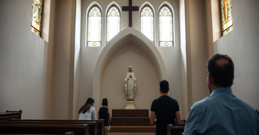 Pusta nisza w kaplicy Matki Bożej z Lourdes w Alta Gracia, gdzie wierni dostrzegają rzekomy wizerunek Maryi.