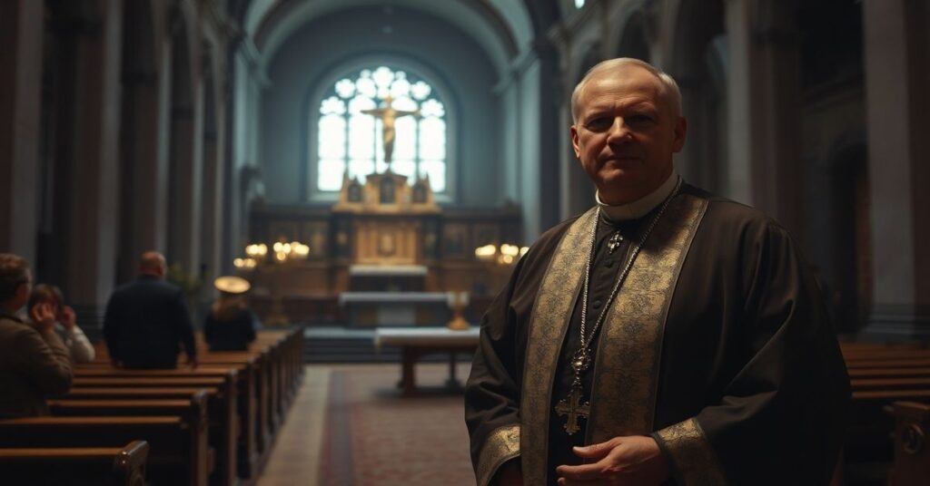 Pusty kościół w Bielsku-Białej podczas pseudolityrgii Wlkiego Czwartku w 2026 roku z pseudobiskupem Piotrem Gregerem.