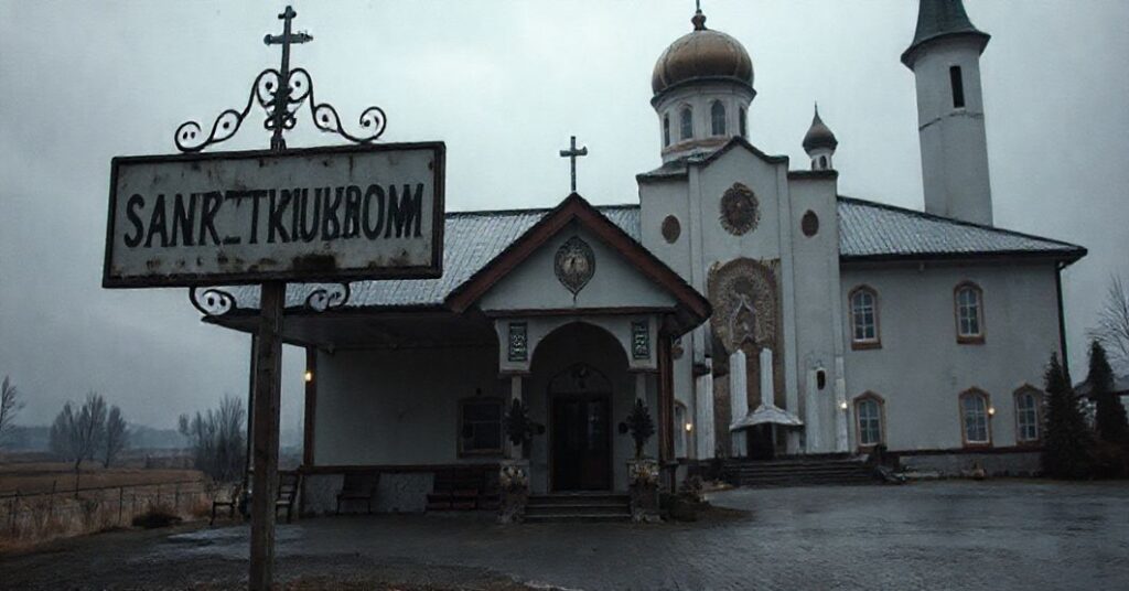 Pustka duchowa i komercjalizacja sanktuarium religijnego - realistyczny widok z sekularyzowanego pielgrzymkowego miejsca.