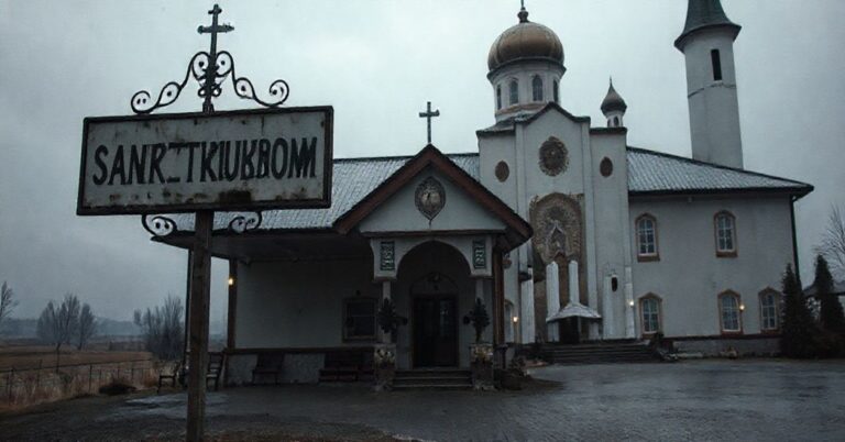 Pustka duchowa i komercjalizacja sanktuarium religijnego - realistyczny widok z sekularyzowanego pielgrzymkowego miejsca.