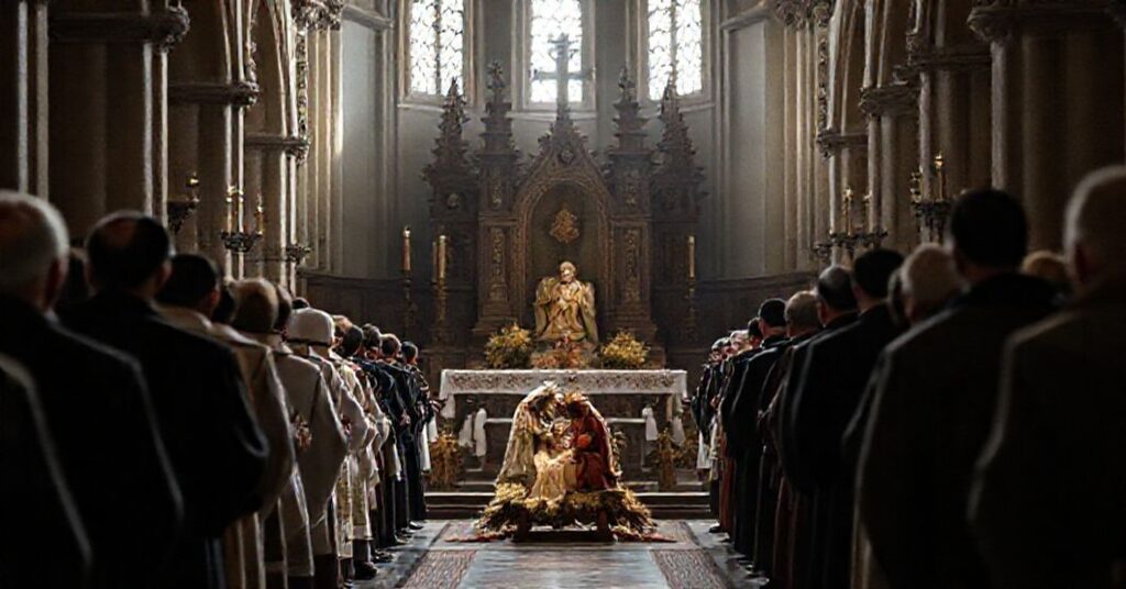 Solemne przedstawienie pustej mszy w katedrze kaliskiej podczas Pasterki pod przewodnictwem Damiana Bryla