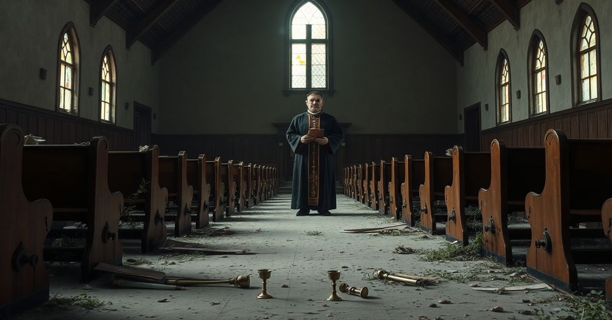 Pustka duchowa w kościele Novus Ordo w Dubuque - opuszczony wnętrze z posępnym nastrojem.