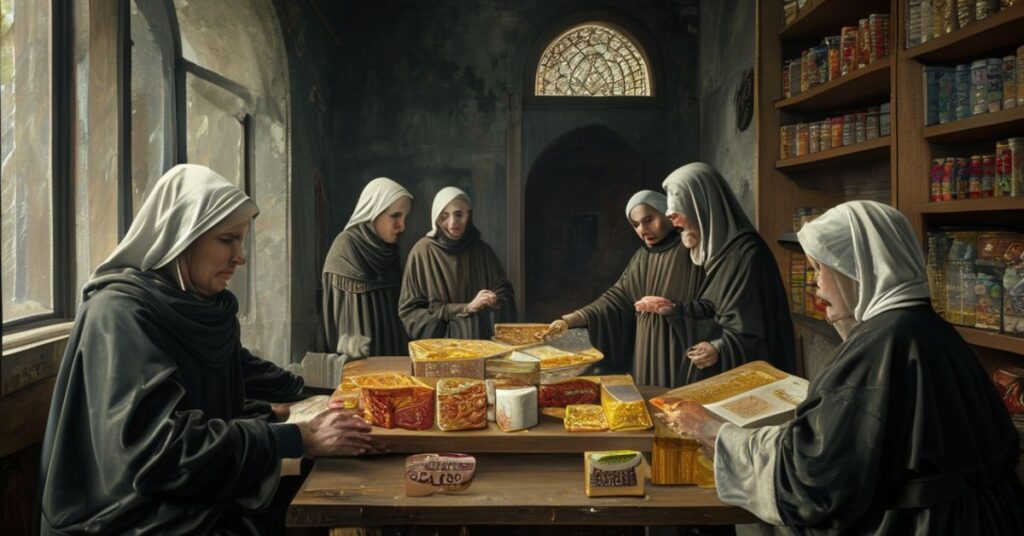 Wnętrze Domu Miłosierdzia w Skarżysku-Kamiennej, gdzie siostry i fałszywy ksiądz rozdają żywność bezdomnym bez duchowej pomocy.