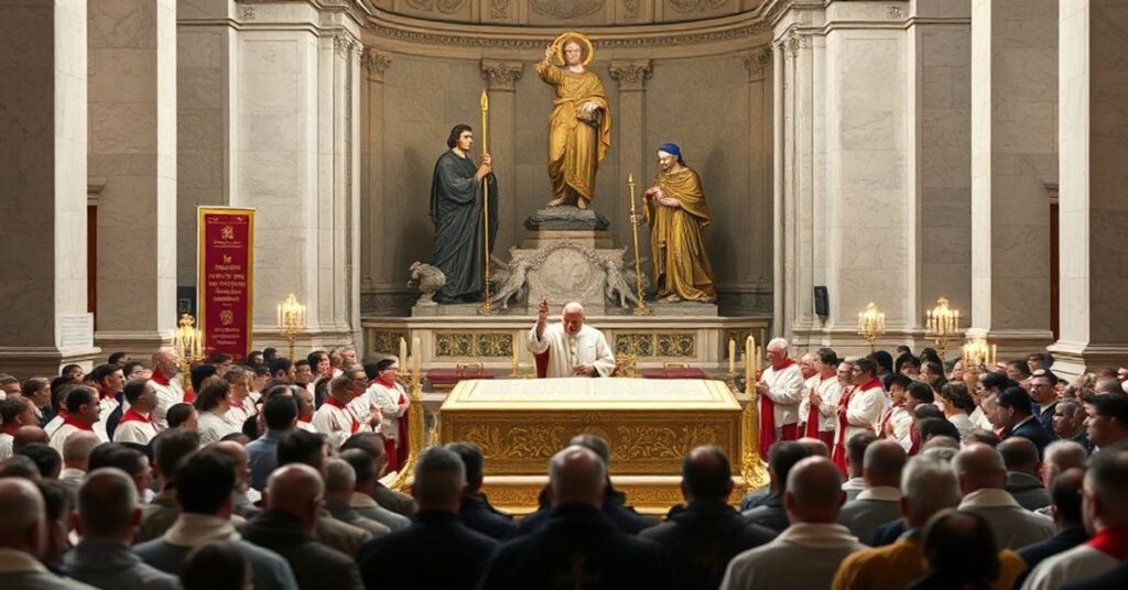 Melancholiczne zdjęcie farsy liturgicznej przy grobie Jana Pawła II w Bazylice Watykańskiej w dniu 15 stycznia 2026 r.