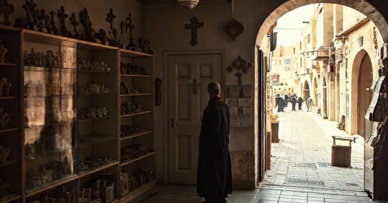 Pustka w Betlejem: Sklep z pamiątkami bez pielgrzymów, Rony Tabash patrzy z melancholią